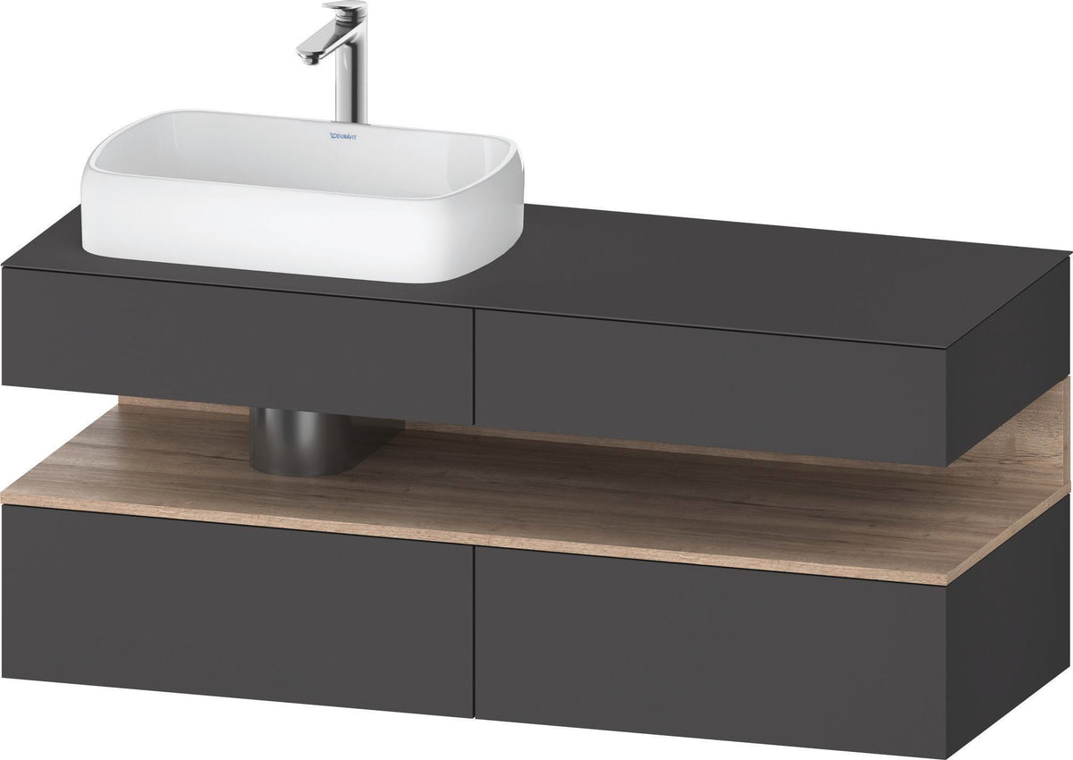 Duravit Qatego Konsolenwaschtischunterbau 1400 mm weiß hochglanz mit Eiche schwarz Nische