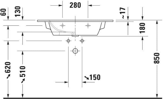 Duravit Möbelwaschtisch ME by Starck 830 mm mit Überlauf und Hahnlochbank, weiß, Durashield