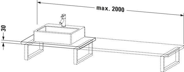 Duravit L-Cube Konsole variabel 550 mm tief, Amerikanischer Nussbaum, mit Ausschnitt