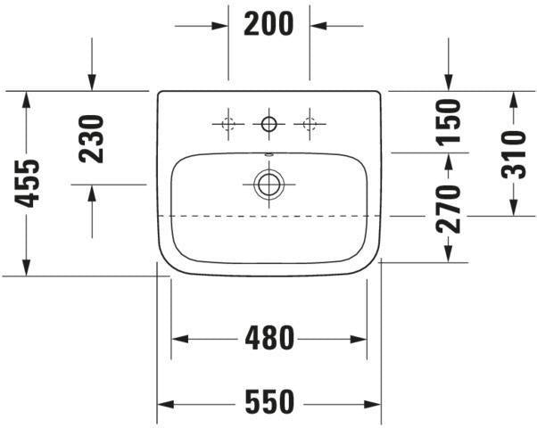 Duravit DuraStyle Halbeinbauwaschtisch 550 mm mit WonderGliss, 1 Hahnloch, Überlauf, weiß
