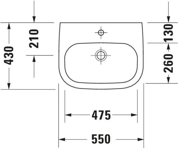 Duravit D-Code Waschtisch 550 mm weiß, wandhängend, mit Hahnlochbank und 1 Hahnloch