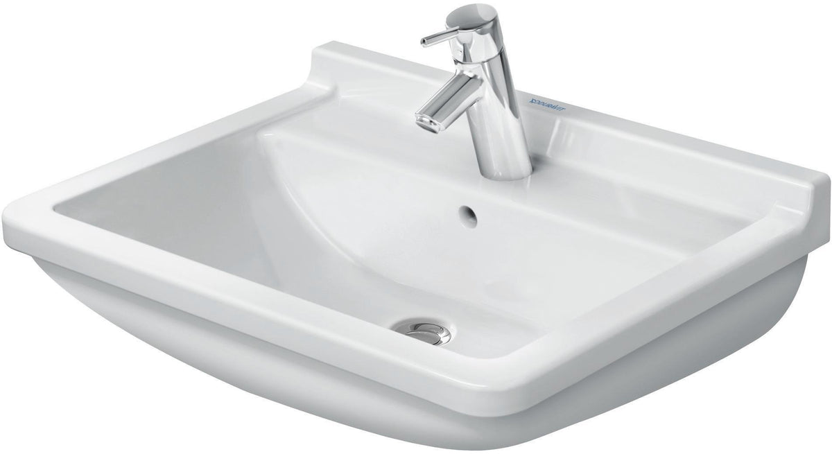 DURAVIT Waschtisch Starck 3 650 mm mit Überlauf, Hahnlochbank und WonderGliss in Weiß