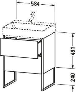 Duravit XSQUARE Waschtischunterbau 584x731x460 mm mit integriertem Fußgestell, 2 Auszüge, s-matt/Eiche