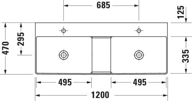 Duravit DuraSquare Doppel-Waschtisch 1200 mm, weiß, ohne Überlauf, mit 2 Hahnlöchern
