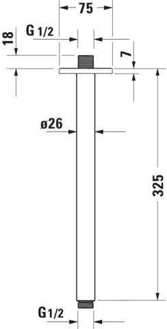 Duravit Brausearm für Deckenanschluss mit eckiger Rosette 125 mm, Chrom – Messing
