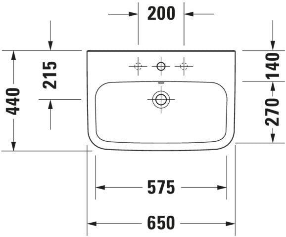 DURAVIT DuraStyle Waschtisch 650 mm mit Überlauf, 1 Hahnloch, wandhängend, weiß