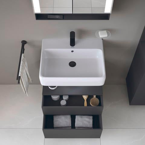 DURAVIT Qatego Waschtischunterbau 590 mm wandhängend, 1 Auszug, weiß Hochglanz, Nische Eiche Schwarz