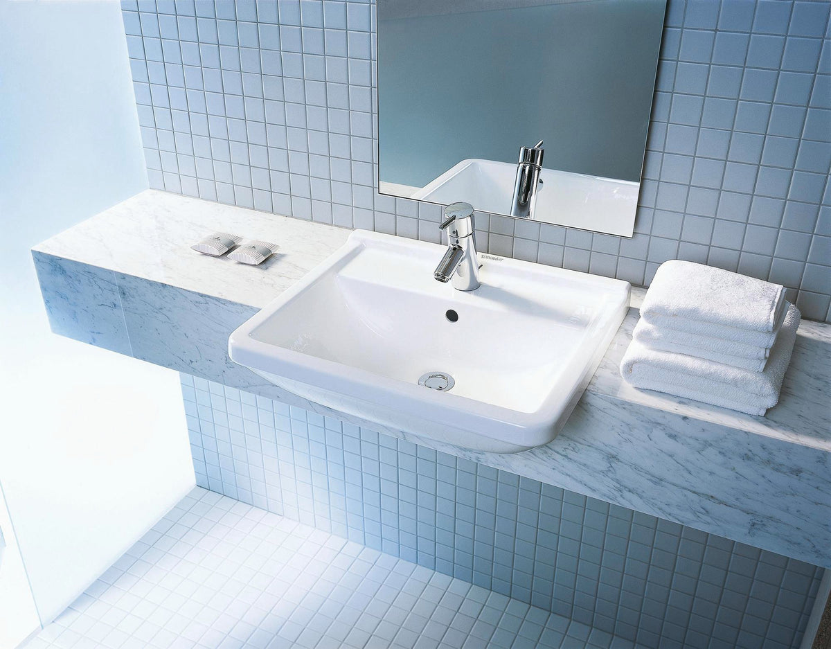 DURAVIT Halbeinbauwaschtisch Starck 3 550 mm mit Hahnlochbank, Überlauf & 1 Hahnloch in Weiß