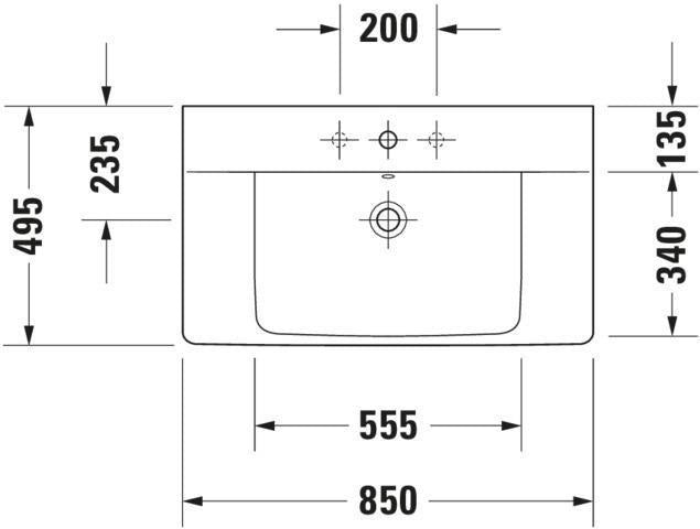 Duravit Möbelwaschtisch P3 Comforts 850x500mm weiß mit Überlauf, ohne Hahnloch, Ablagefläche links