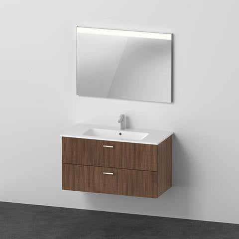 DURAVIT XBase Möbel-Set 1030 mm mit Waschtisch, Unterbau, 2 Schubkästen & Spiegel in Nussbaum Dunkel