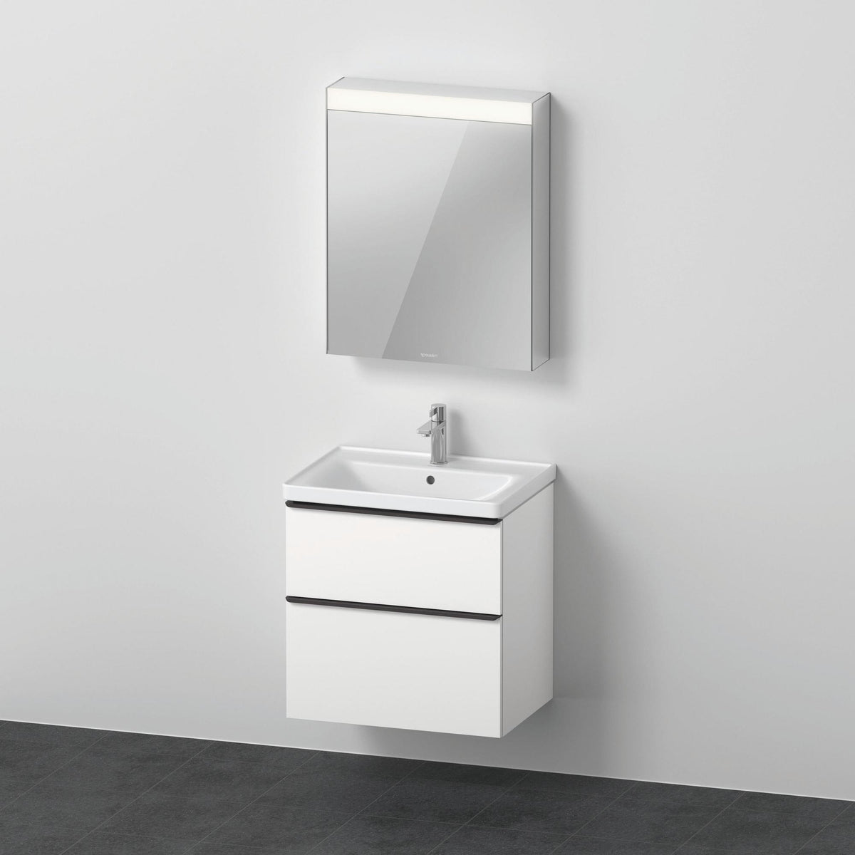 Duravit D-Neo Möbel-Set wandhängend 650x480mm mit Waschtisch, Unterbau, Spiegelschrank Eiche Schwarz