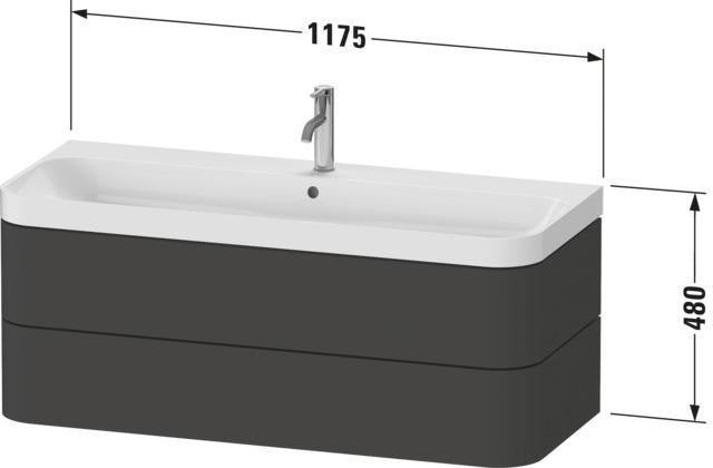 DURAVIT Waschtischset HAPPY D.2 PLUS 1175x490mm, ein Hahnloch, taupe supermatt – Wandhängend, 2 Schubkästen