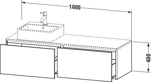 Duravit XSquare Waschtischunterbau 1600 mm mit 2 Auszügen, Becken rechts, seidenmatt