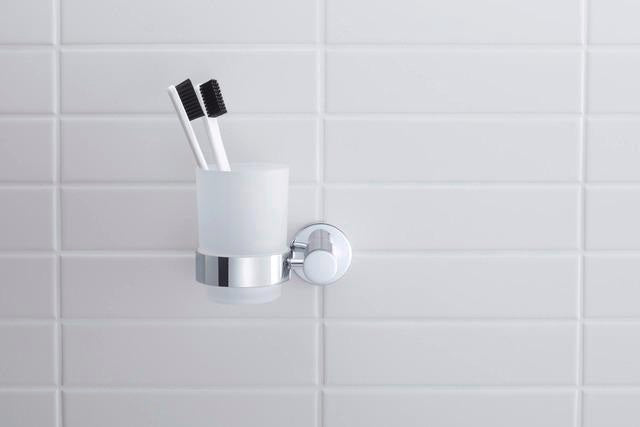 DURAVIT D-Code Glashalter mit Glas links in Chrom – Wandmontage, verchromt, inkl. Befestigungsmaterial