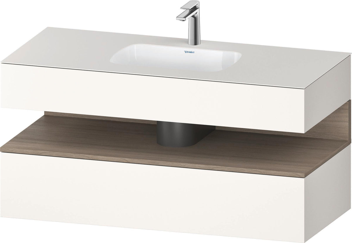 DURAVIT Qatego Einbauwaschtisch mit Konsolenwaschtischunterbau 1200 mm Eiche Terra & Weiß Hochglanz