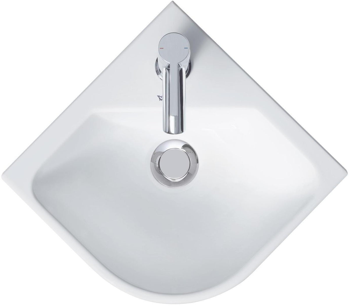 Duravit Eck-Handwaschbecken ME by Starck 435 mm mit Überlauf und 1 Hahnloch, weiß seidenmatt