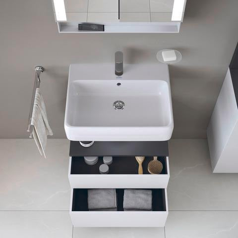 DURAVIT Qatego Waschtischunterbau 590 mm wandhängend, 1 Auszug, weiß Hochglanz, Nische Eiche Schwarz
