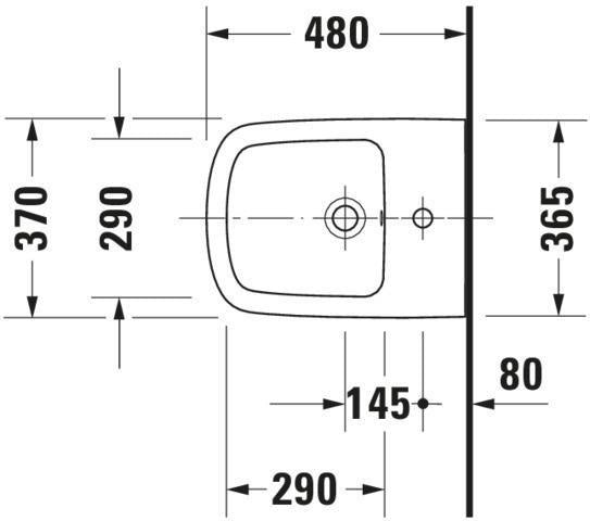 DURAVIT DuraStyle Wand-Bidet 480 mm mit Überlauf, Hahnlochbank, 1 Hahnloch, weiß