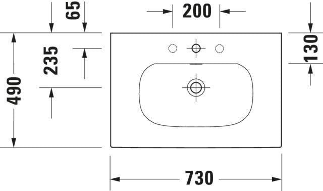DURAVIT Viu Möbelwaschtisch 730 mm Weiß mit Überlauf und Hahnlochbank