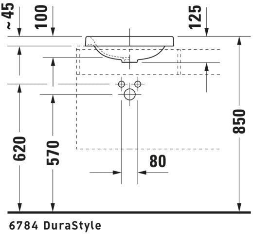 DURAVIT DuraStyle Einbauwaschtisch 430 mm weiß ohne Hahnlochbank von oben einbaubar