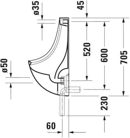 Duravit Urinal BEN 370x350mm mit Fliege, Zulauf hinten, weiß