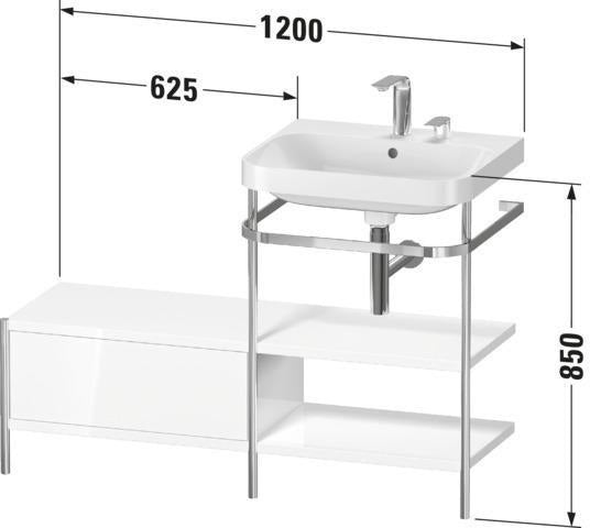 Duravit Happy D.2 Plus Waschtischunterbau 1200x490mm mit Metallkonsole, supermatt – bodenstehend, seitlicher Anbau links