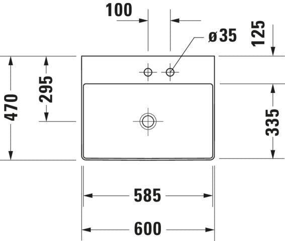 Duravit DuraSquare Waschtisch 600 mm weiß mit Hahnloch ohne Überlauf für Wandmontage