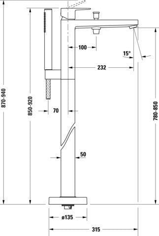 DURAVIT Manhattan Einhebel-Wannenmischer bodenstehend – Keramikmischsystem, Schwarz Matt