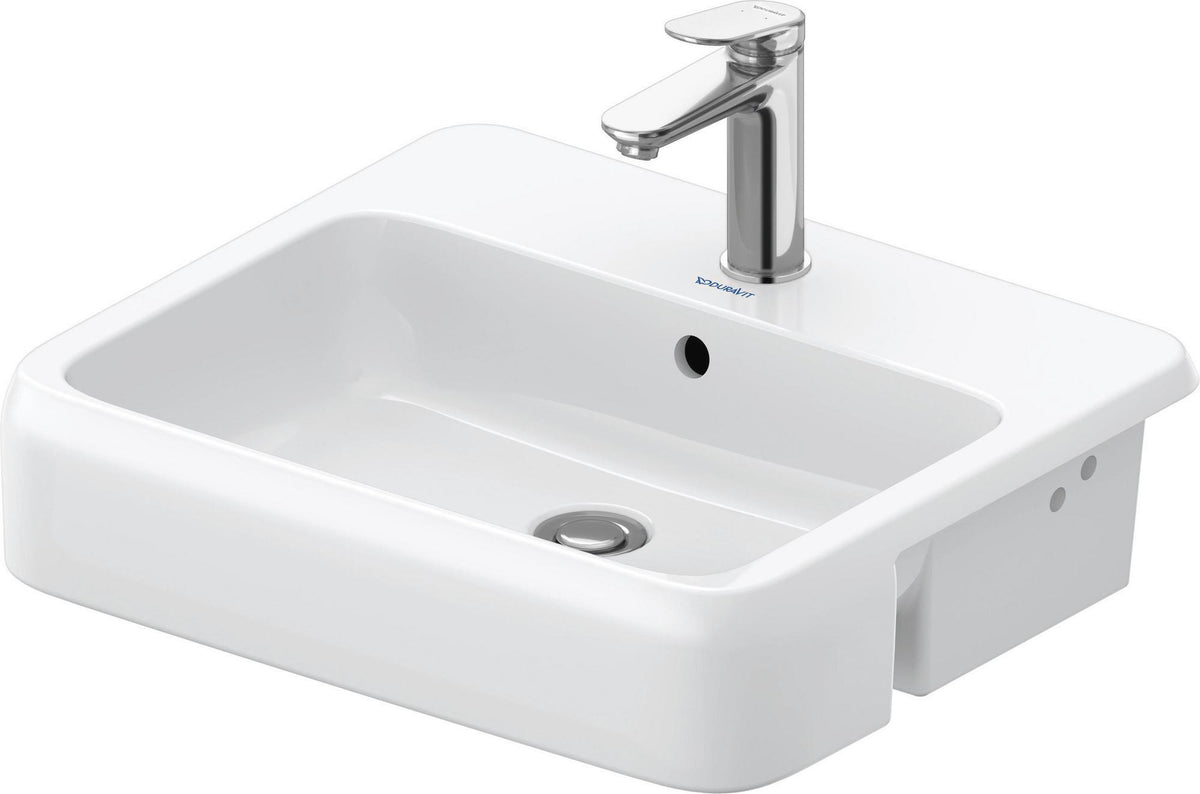 DURAVIT Qatego Halbeinbauwaschtisch 550mm weiß HygieneGlaze 1 Hahnloch mit Überlauf