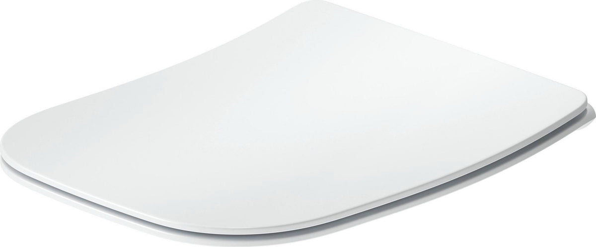 Duravit Univavo WC-Sitz eckig tief 434mm mit Absenkautomatik, abnehmbar, Edelstahl Scharniere, Weiß