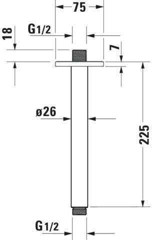 Duravit Brausearm für Deckenanschluss mit eckiger Rosette 125 mm, Chrom – Messing