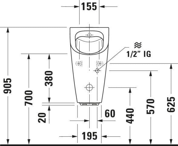 DURAVIT Urinal ME by Starck, spülrandlos, Zulauf hinten, elektronisch, weiß