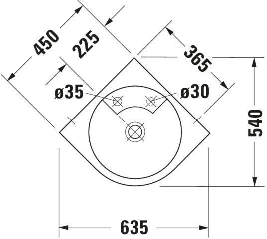 Duravit Eck-Waschtisch Architec 635 mm weiß, wandhängend, 1 Hahnloch, ohne Überlauf