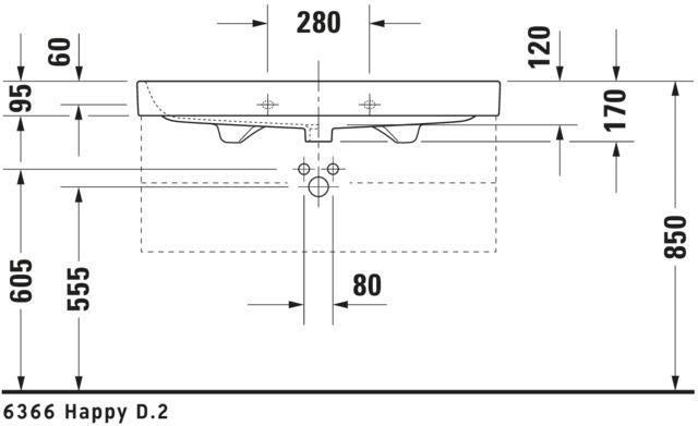 DURAVIT Möbelwaschtisch Happy D.2 1000 mm mit Überlauf und Hahnlochbank, weiß