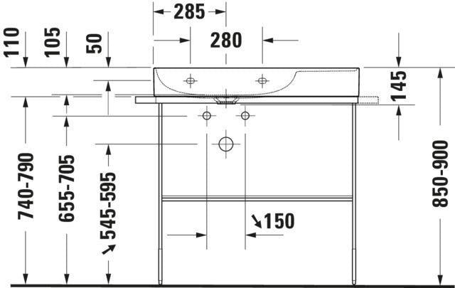 Duravit DuraSquare Möbel-Waschtisch 800 mm Weiß mit Hahnlochbank, Becken links, inkl. Halbsäule