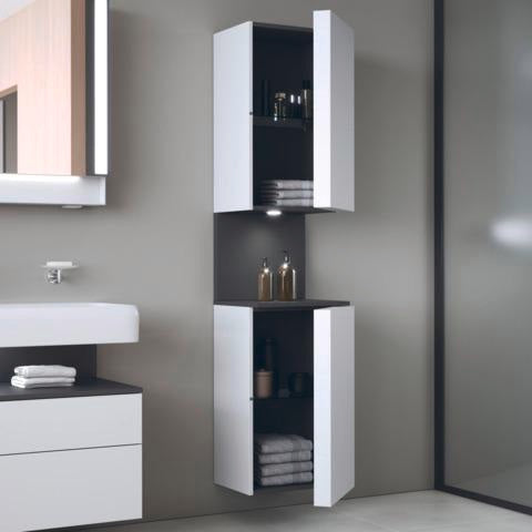 DURAVIT Qatego Hochschrank 400 mm, 2 Türen, weiß Hochglanz, Eiche Schw. Matt