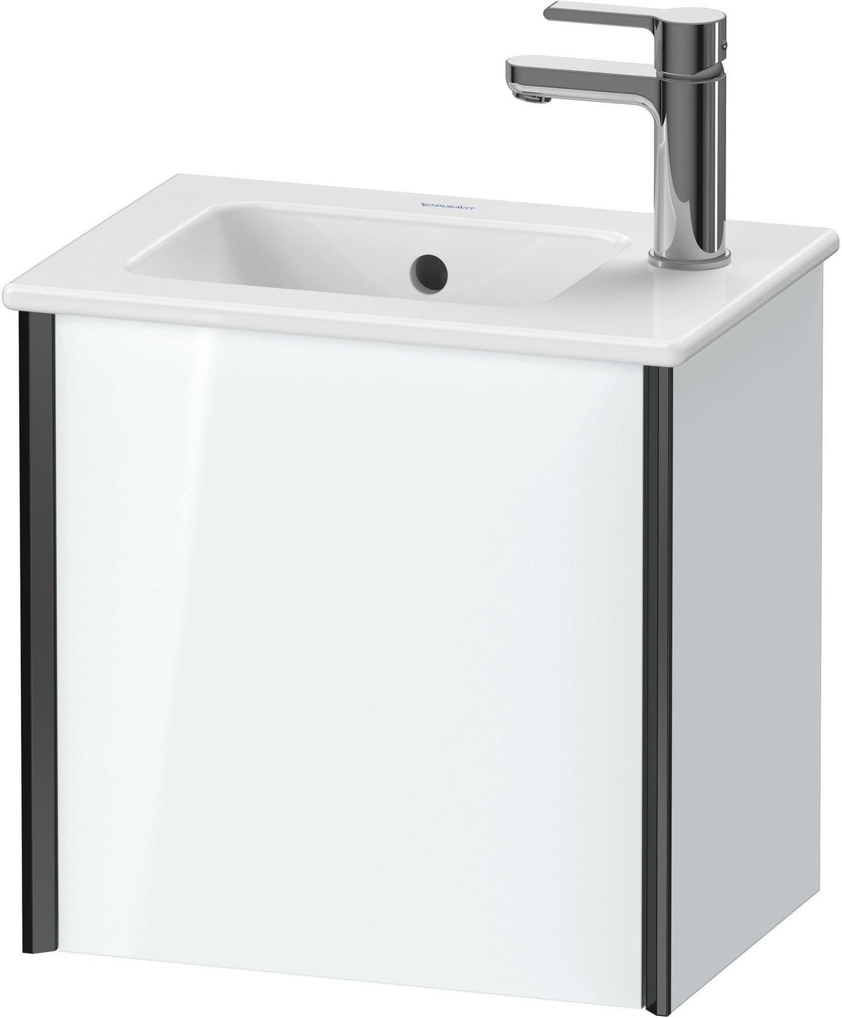 Duravit XViu Waschtischunterbau wandhängend 410 mm, 1 Tür rechts, schwarz matt / weiß hochglanz