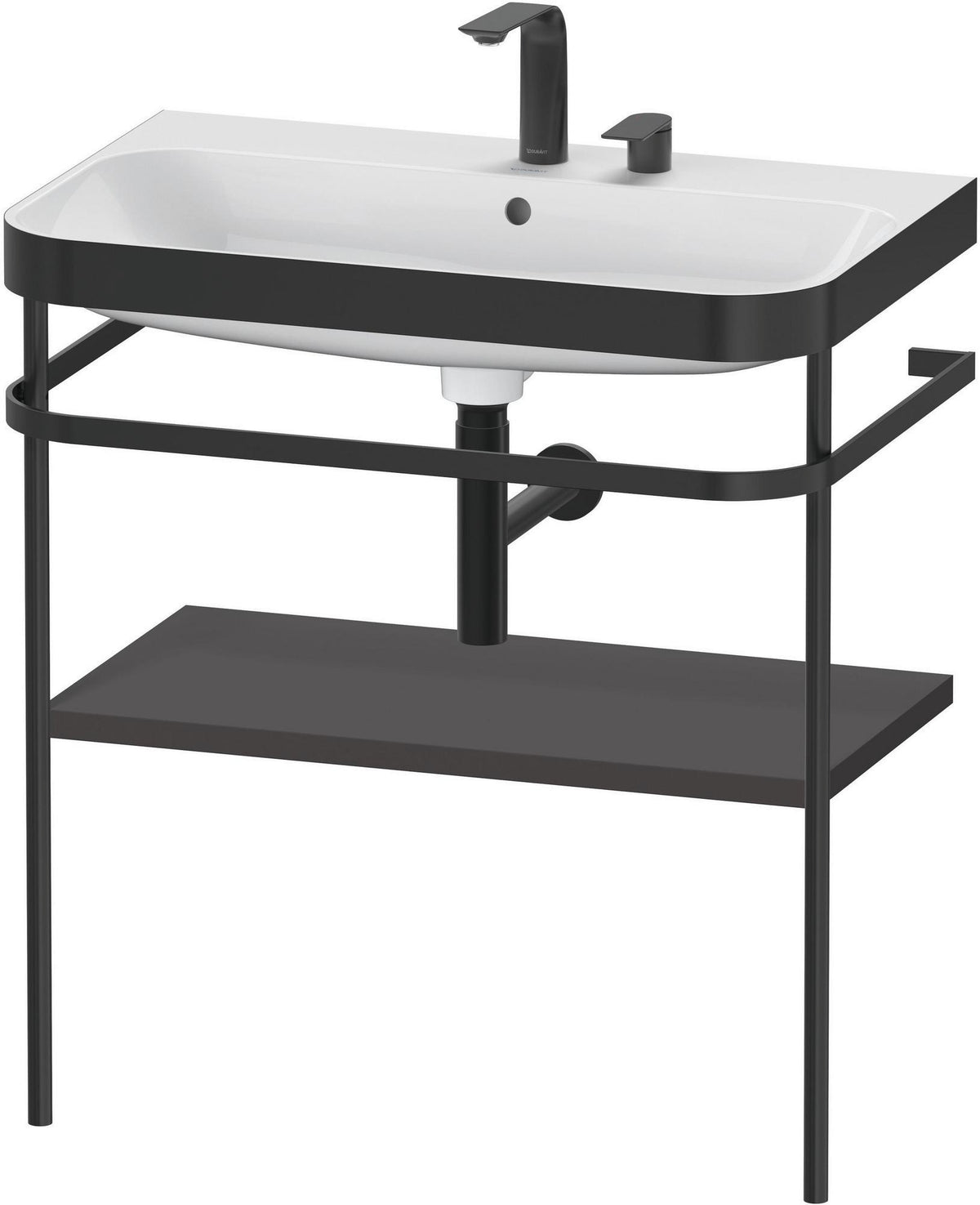Duravit Happy D.2 c-bonded Waschtischset mit Metallkonsole 850 mm graphit supermatt