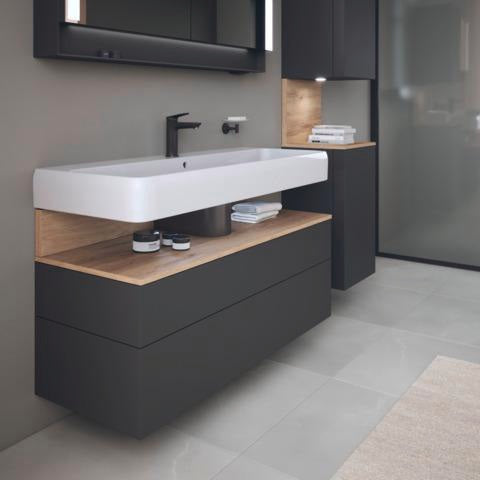 Duravit Qatego Waschtischunterbau 1190 mm – Weiß Matt mit Eiche Schwarz Nische, 1 Auszug, LED