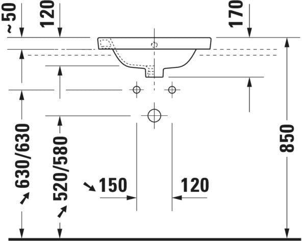 DURAVIT Einbauwaschtisch Starck 2 480 mm mit Überlauf und Hahnlochbank in Weiß