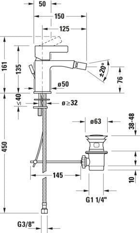 Duravit D-Neo Einhebel-Bidetmischer Chrom mit Zugstangen-Ablaufgarnitur, 125 mm Ausladung