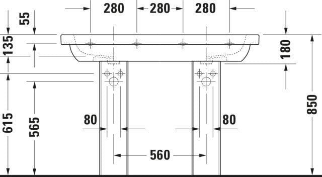 Duravit D-Code Doppelwaschtisch 1200 mm mit Überlauf, Hahnlochbank, 2 Becken, weiß