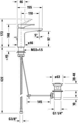 DURAVIT Tulum by Starck Einhebel-Waschtischmischer mit Zugstange, Chrom, 110 mm Ausladung