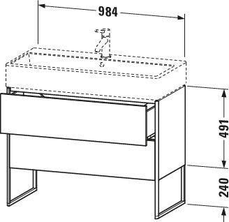 Duravit XSquare Waschtischunterbau 984x731x460 mm mit integriertem Fußgestell, s-matt ES Ahorn