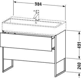 Duravit XSquare Waschtischunterbau 984x731x460 mm mit integriertem Fußgestell, s-matt ES Ahorn