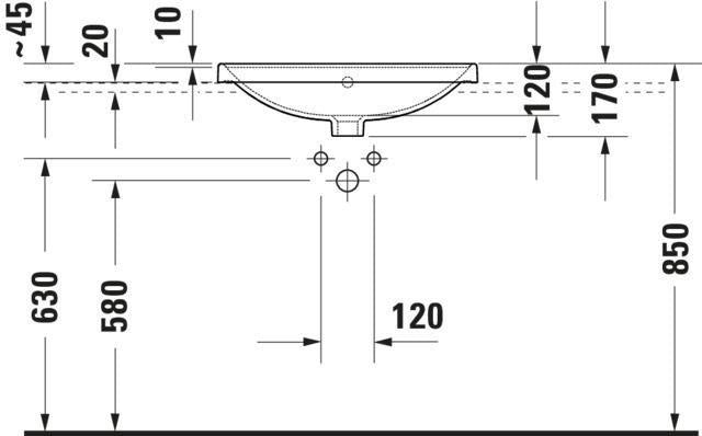 Duravit D-Neo Einbauwaschtisch 600 mm, 1 Hahnloch, mit Überlauf, weiß
