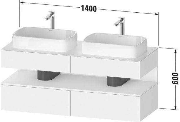 Duravit Qatego Konsolenwaschtischunterbau 1400 mm Basalt Matt mit 2 Auszügen und LED-Beleuchtung