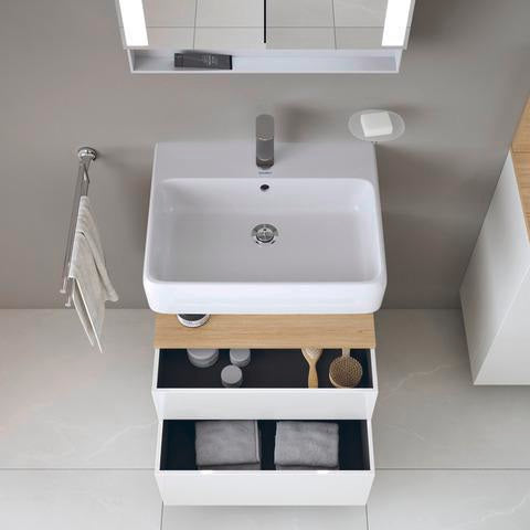 DURAVIT Qatego Waschtischunterbau 590 mm wandhängend, 1 Auszug, weiß Hochglanz, Nische Eiche Schwarz