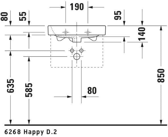 Duravit Happy D.2 Möbel-Handwaschbecken 500 x 360 mm Weiß mit Überlauf, ohne Hahnloch