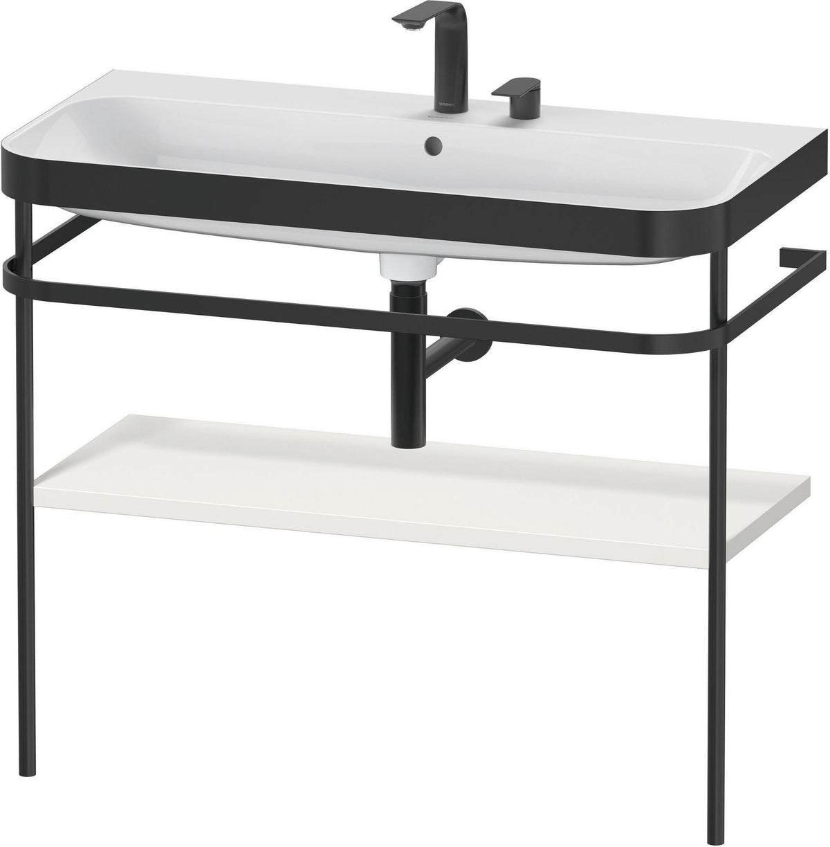 Duravit Happy D.2 c-bonded Waschtischset mit Metallkonsole, 975 mm, Weiß Seidenmatt